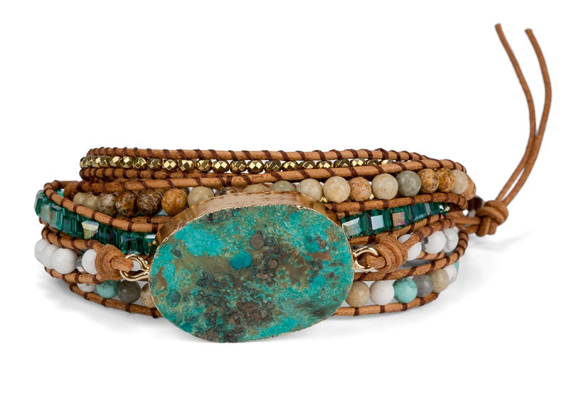 SPUNKYsoul Ocean Jasper 5 Wrap Handmade Leather Bead Crystal Wrap Bracelet Collection (5 Wrap Ocean Jasper) - Image 1
